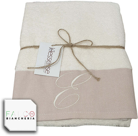 Coppia Asciugamano in Spugna Con Lettera Ricamata Beige/Panna dalla A alla Z