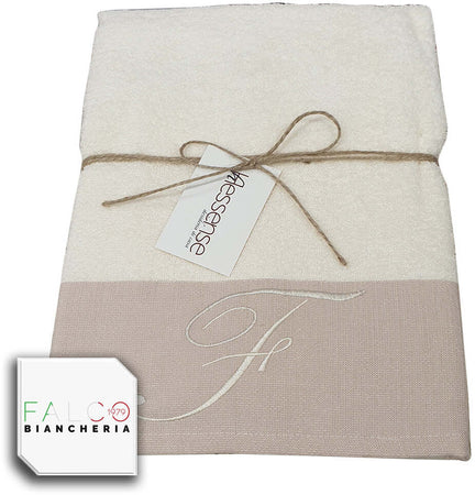 Coppia Asciugamano in Spugna Con Lettera Ricamata Beige/Panna dalla A alla Z