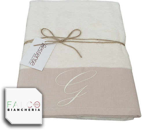 Coppia Asciugamano in Spugna Con Lettera Ricamata Beige/Panna dalla A alla Z