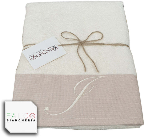 Coppia Asciugamano in Spugna Con Lettera Ricamata Beige/Panna dalla A alla Z