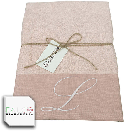 Coppia Asciugamano in Spugna Con Lettera Ricamata Rosa dalla A alla Z