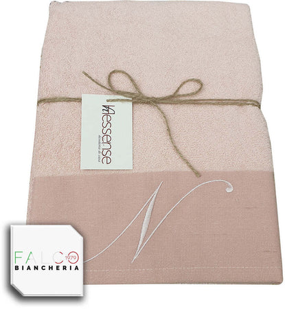 Coppia Asciugamano in Spugna Con Lettera Ricamata Rosa dalla A alla Z