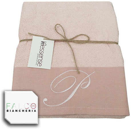 Coppia Asciugamano in Spugna Con Lettera Ricamata Rosa dalla A alla Z