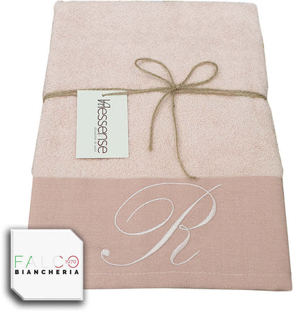 Coppia Asciugamano in Spugna Con Lettera Ricamata Rosa dalla A alla Z