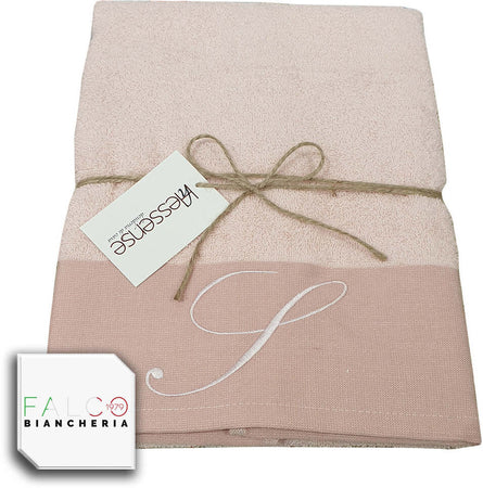 Coppia Asciugamano in Spugna Con Lettera Ricamata Rosa dalla A alla Z