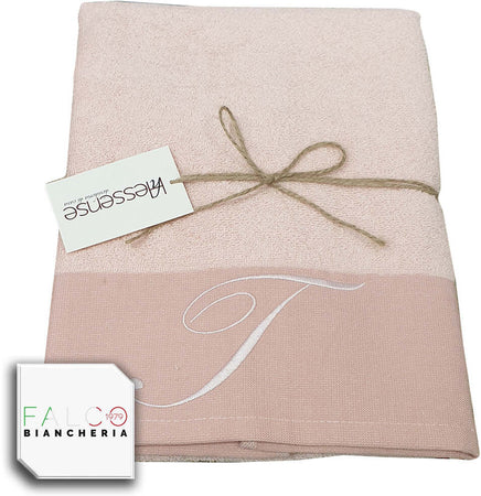 Coppia Asciugamano in Spugna Con Lettera Ricamata Rosa dalla A alla Z