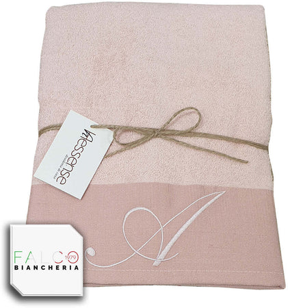 Coppia Asciugamano in Spugna Con Lettera Ricamata Rosa dalla A alla Z