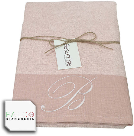 Coppia Asciugamano in Spugna Con Lettera Ricamata Rosa dalla A alla Z