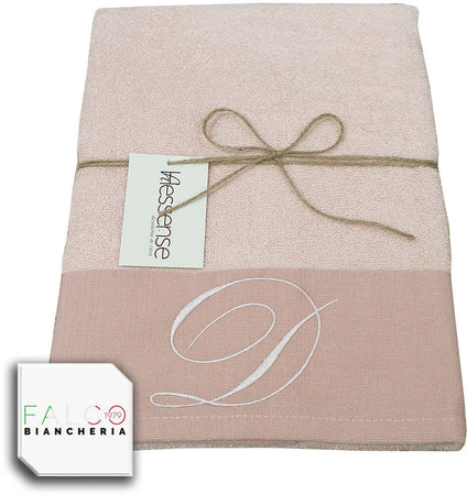 Coppia Asciugamano in Spugna Con Lettera Ricamata Rosa dalla A alla Z