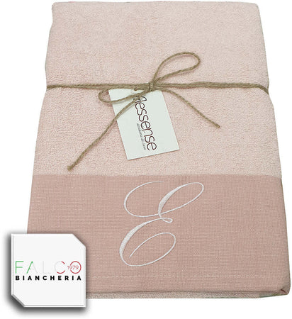 Coppia Asciugamano in Spugna Con Lettera Ricamata Rosa dalla A alla Z