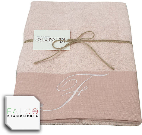 Coppia Asciugamano in Spugna Con Lettera Ricamata Rosa dalla A alla Z