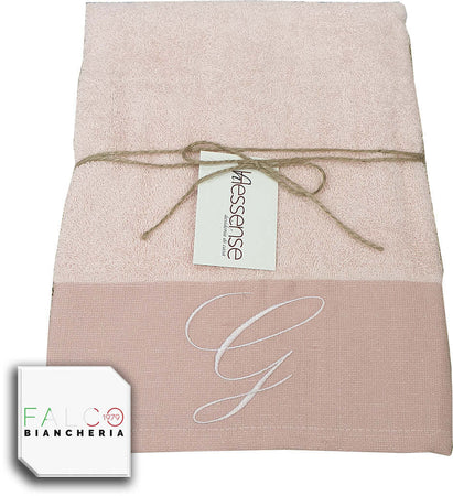Coppia Asciugamano in Spugna Con Lettera Ricamata Rosa dalla A alla Z