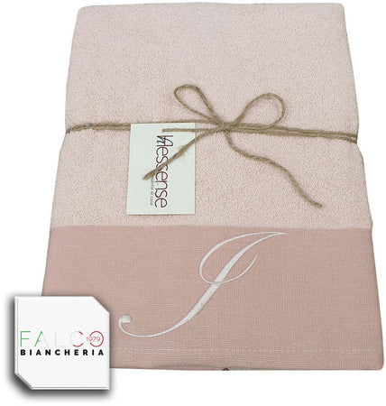 Coppia Asciugamano in Spugna Con Lettera Ricamata Rosa dalla A alla Z