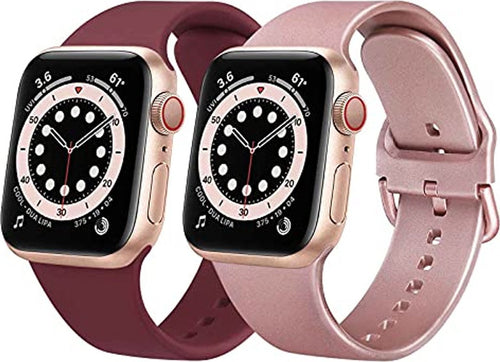 Coppia Cinturini in Silicone Borgogna & Rosa compatibili per Apple Watch 38 mm/40 mm 3/4/5/6/7/8 e SE