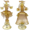 Coppia Damine Goldoniane in Vetro Di Murano 100% Artigianale 2x Sculture Rosa E Oro in Cristallo Venezia Con Polvere D'oro Fatte a Mano Made in Italy