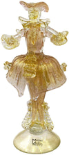 Coppia Damine Goldoniane in Vetro Di Murano 100% Artigianale 2x Sculture Rosa E Oro in Cristallo Venezia Con Polvere D'oro Fatte a Mano Made in Italy