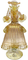 Coppia Damine Goldoniane in Vetro Di Murano 100% Artigianale 2x Sculture Rosa E Oro in Cristallo Venezia Con Polvere D'oro Fatte a Mano Made in Italy