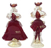 Coppia Damine Goldoniane in Vetro Di Murano 100% Fatto a Mano 23cm Artigianale Scultura in Vetro Rosso Venezia Con Polvere D'oro Made in Italy