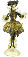 Coppia Damine Goldoniane in Vetro Di Murano 100% Nere E Oro 2x Sculture in Cristallo Tipiche Venezia Made in Italy Con Polvere D'oro Fatte a Mano