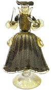 Coppia Damine Goldoniane in Vetro Di Murano 100% Nere E Oro 2x Sculture in Cristallo Tipiche Venezia Made in Italy Con Polvere D'oro Fatte a Mano