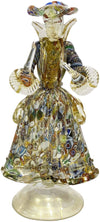 Coppia Damine Goldoniane in Vetro Di Murano100% Artigianale Statuine Dama Cavaliere in Cristallo Oro E Murrine Millefiori Con Polvere D'oro Prodotto Fatto a Mano