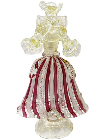 Coppia Damine Goldoniane in Vetro Di Murano100% Artigianale Statuine Sculturee Rosa Zanfirico Made in Italy Venezia Con Polvere D'oro
