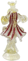 Coppia Damine Goldoniane in Vetro Di Murano100% Artigianale Statuine Sculturee Rosa Zanfirico Made in Italy Venezia Con Polvere D'oro