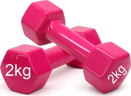 Coppia-Di-Manubri-In-Vinile-Da-2kg-Ognuno-Manubri-Pesi-Palestra-Fitness-Rosa