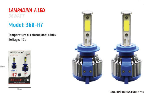 Coppia Lampade Fari Ricambio Auto H7 Maxtech 360-h7 Led 3800 Lumen 6000k 12v 36w Auto e Moto/Parti per auto/Luci lampadine e indicatori/Lampadine/Lampadine per esterno Trade Shop italia - Napoli, Commerciovirtuoso.it