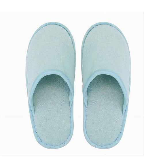 Coppia Pantofole Ciabatte Bagno Chiuse Tessuto Azzurro Taglia 35-40 Stanza 79688