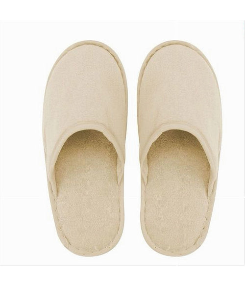 Coppia Pantofole Ciabatte Bagno Chiuse Tessuto Beige Taglia 35-40 Stanza 79687