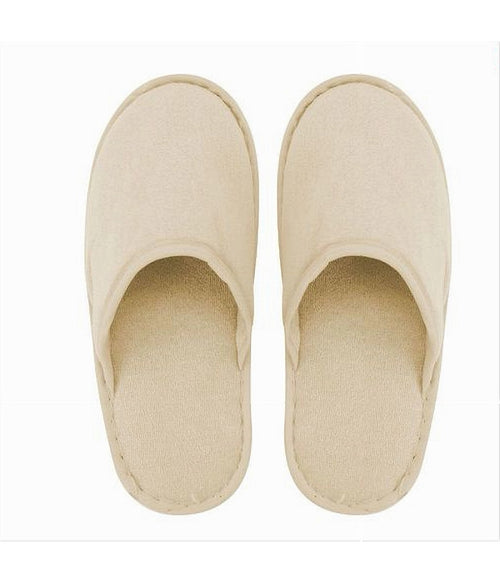 Coppia Pantofole Ciabatte Bagno Chiuse Tessuto Beige Taglia 39-45 Stanza 79693