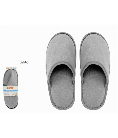 Coppia Pantofole Ciabatte Bagno Chiuse Tessuto Grigio Taglia 39-45 Stanza 79695