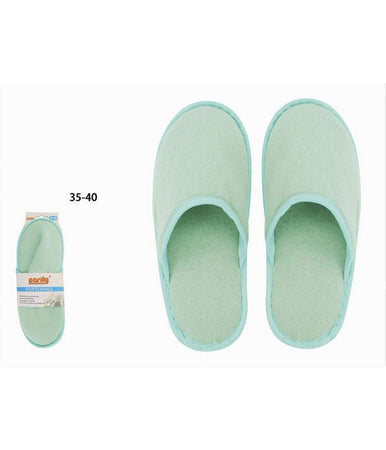 Coppia Pantofole Ciabatte Bagno Chiuse Tessuto Verde Taglia 35-40 Stanza 79686