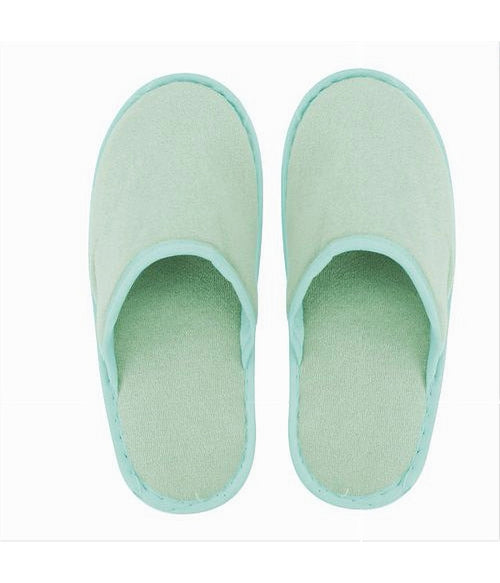 Coppia Pantofole Ciabatte Bagno Chiuse Tessuto Verde Taglia 35-40 Stanza 79686