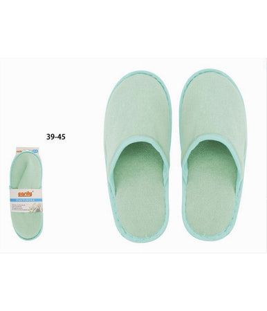 Coppia Pantofole Ciabatte Bagno Chiuse Tessuto Verde Taglia 39-45 Stanza 79692
