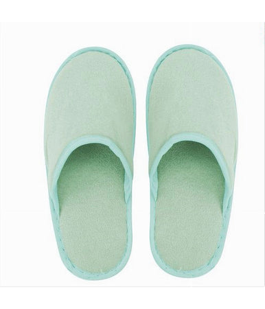 Coppia Pantofole Ciabatte Bagno Chiuse Tessuto Verde Taglia 39-45 Stanza 79692