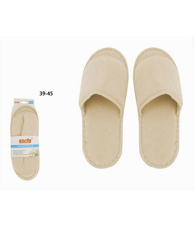 Coppia Pantofole Ciabatte Bagno In Tessuto Beige Taglia 39-45 Stanza Hotel 79681