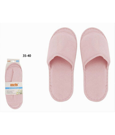 Coppia Pantofole Ciabatte Bagno In Tessuto Rosa Taglia 35-40 Stanza Hotel 79673