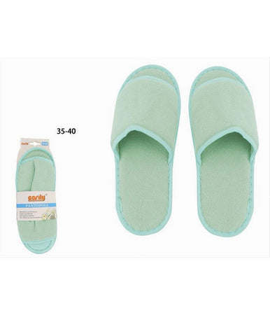 Coppia Pantofole Ciabatte Bagno In Tessuto Verde Taglia 35-40 Stanza Hotel 79674