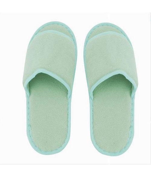Coppia Pantofole Ciabatte Bagno In Tessuto Verde Taglia 35-40 Stanza Hotel 79674