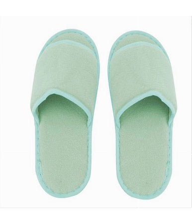 Coppia Pantofole Ciabatte Bagno In Tessuto Verde Taglia 39-45 Stanza Hotel 79680