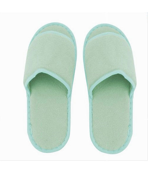 Coppia Pantofole Ciabatte Bagno In Tessuto Verde Taglia 39-45 Stanza Hotel 79680