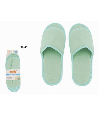 Coppia Pantofole Ciabatte Bagno In Tessuto Verde Taglia 39-45 Stanza Hotel 79680