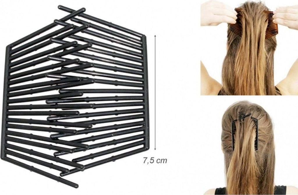 Set 3 Fasce Per Capelli Con Pettine A Denti Di Squalo – In Plastica Rivestita Di Raso, Colori Nero, Vino, Ciano - 2