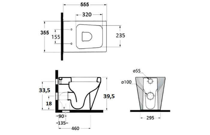 Coppia Sanitari Design Squadrato Sospesi / A Terra Filo Muro