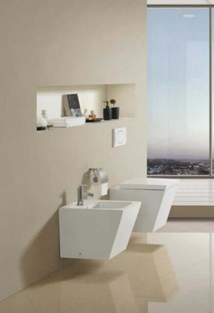 Coppia Sanitari Design Squadrato Sospesi / A Terra Filo Muro Sanitari Sospesi
