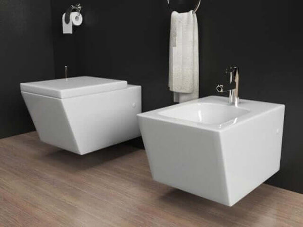 Coppia Sanitari Design Squadrato Sospesi / A Terra Filo Muro