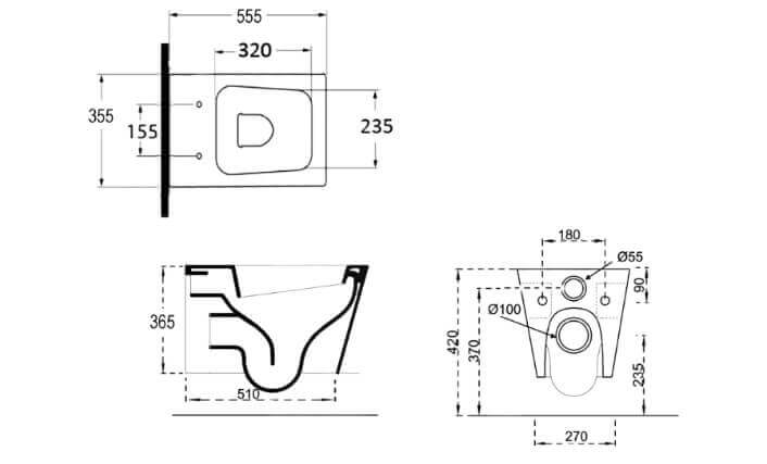 Coppia Sanitari Design Squadrato Sospesi / A Terra Filo Muro