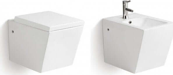 Coppia Sanitari Design Squadrato Sospesi / A Terra Filo Muro WC+ Bidet Bianchi Design Moderno Commercio Industria e Scienza/Forniture sanitarie e igieniche/Accessori e sanitari bagno/WC commerciali/Toilette a due pezzi Shopbagno.it - Roma, Commerciovirtuoso.it